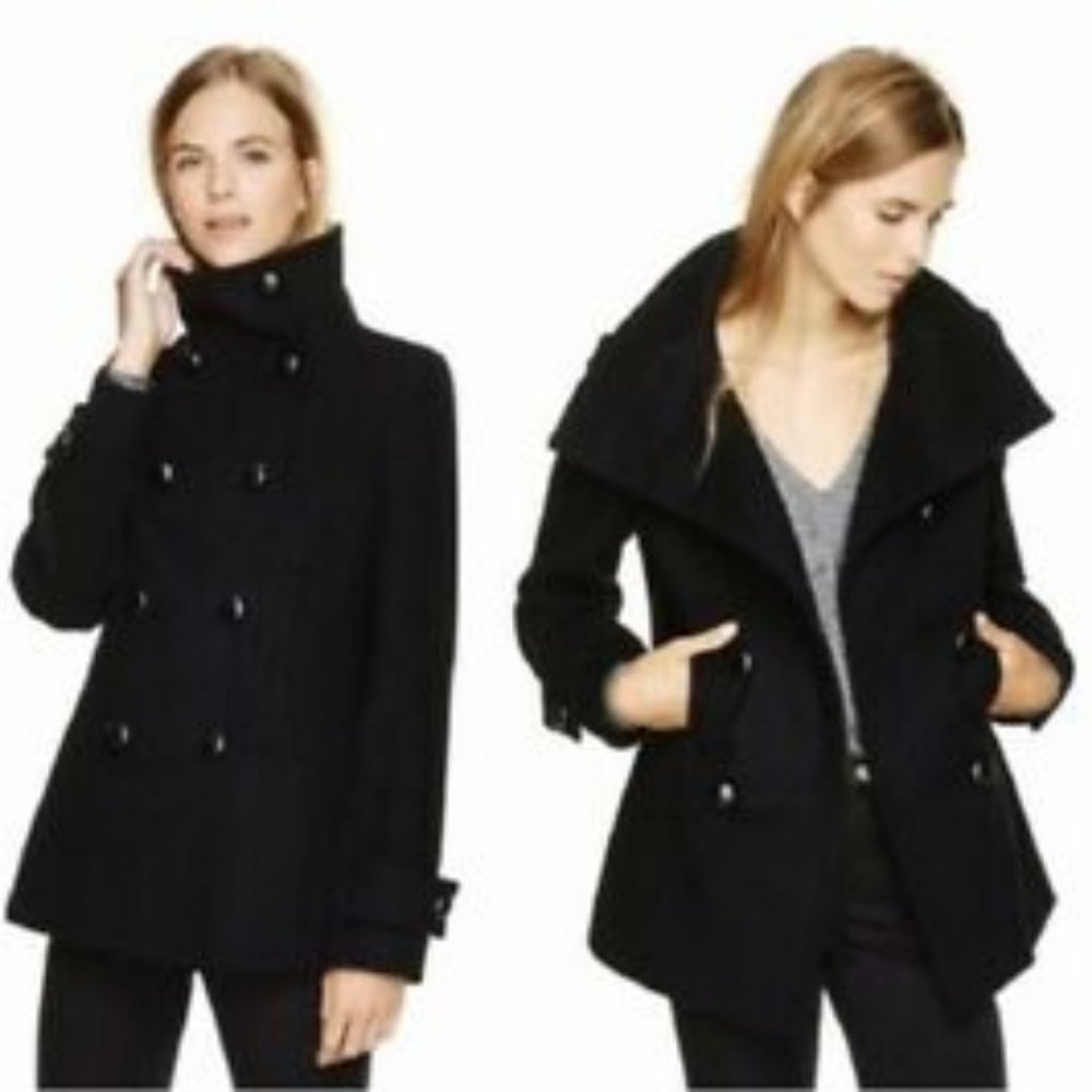 Aritzia Wilfred Cashmere Wool Blend Pea Coat in Dark Navy color